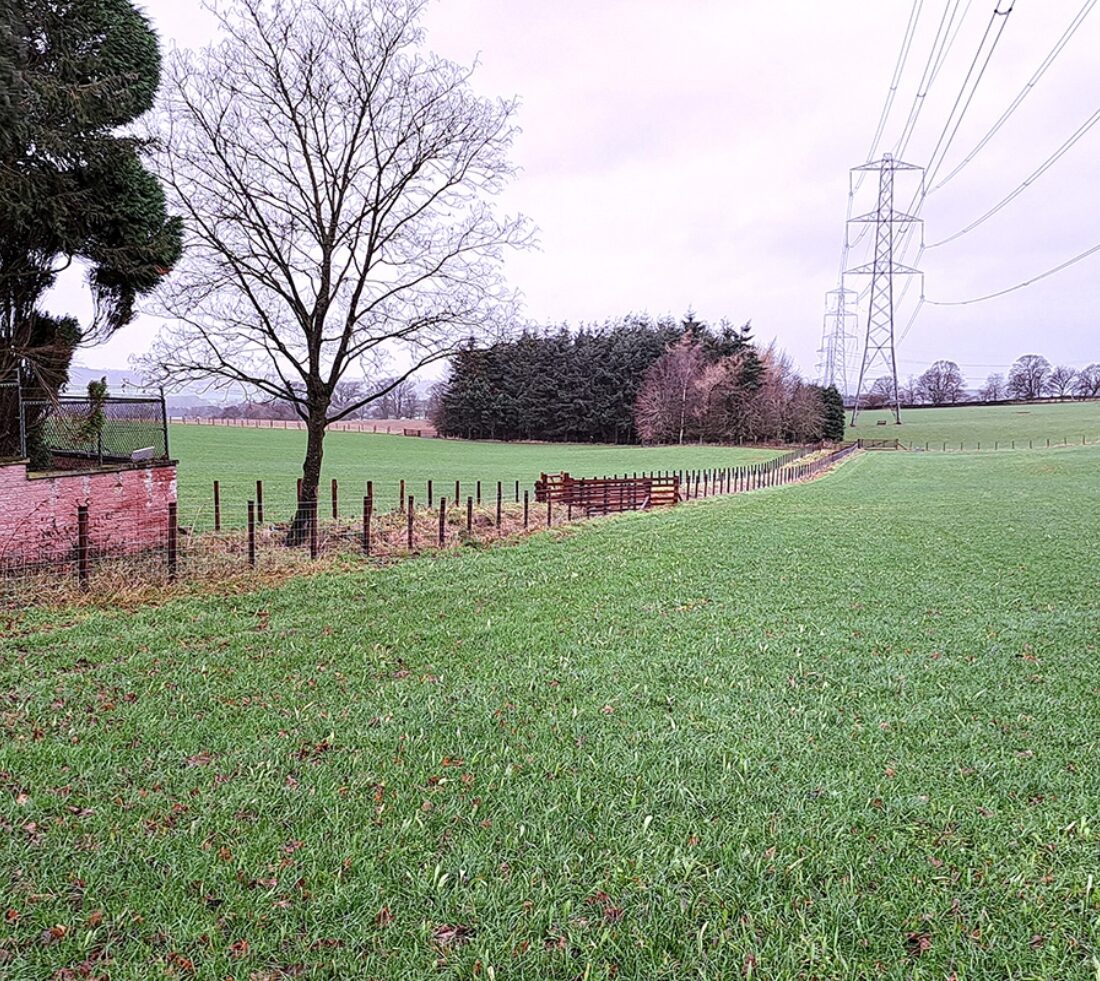 Fiends of green close cropped grass with pylons and fencing.