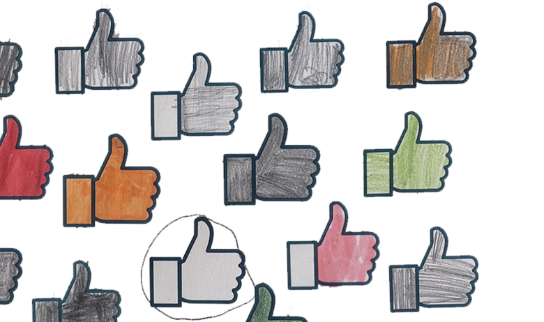 Graphic of multiple thumb icons in a variety of colours.