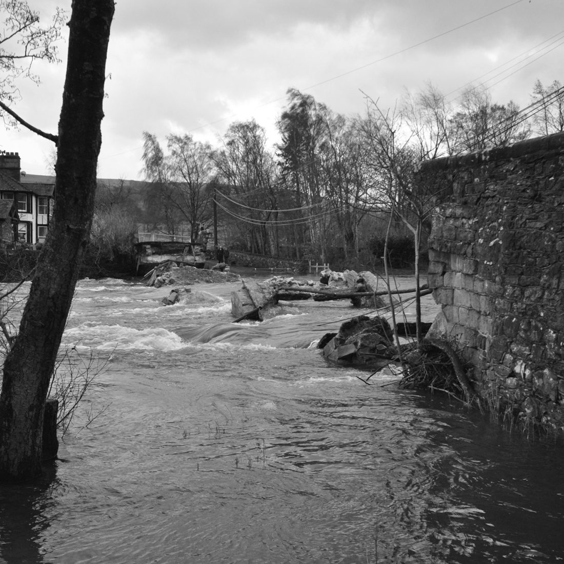 Bridge at Pooley Bridge washed away by flood during Storm Desmond