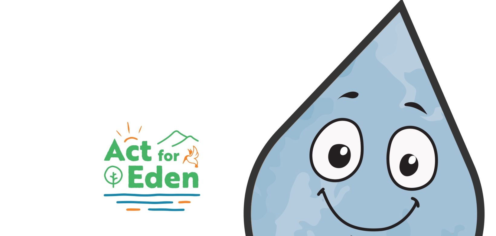 Carton of a water droplet with a smiling face