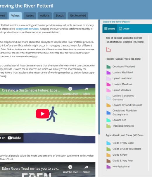 Image showing the web page that is the Improving the Petteril story map