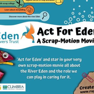 Picture of scrap motion movie elements including fish and weeds with the title Act for Eden a scrap motion movie.