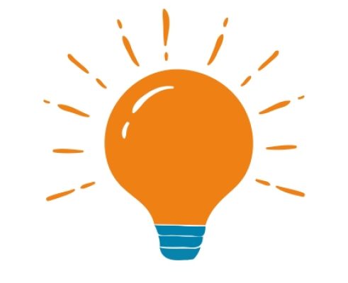 Orange cartoon lightbulb.