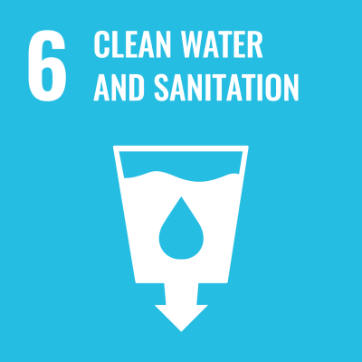 Icon representing clean water and sanitation. Text says: