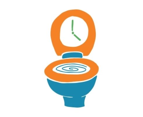 Cartoon toilet with a clock in the seat lid.