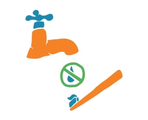 A cartoon tap and tooth brush.