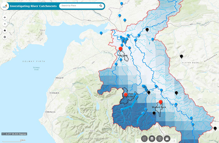 ArcGIS web map: Investigating river catchments