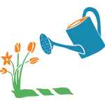 Drawing of a watering can and some flowers
